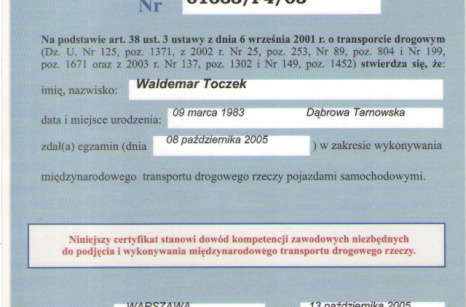 Certyfikat Międzynarodowy